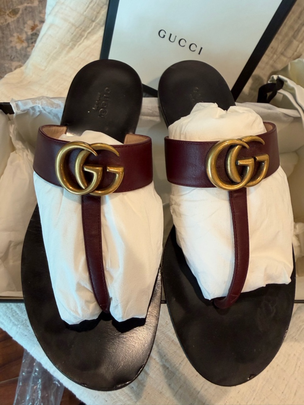 Gucci Marmont Burgundy Sandals - Picture 7 of 12